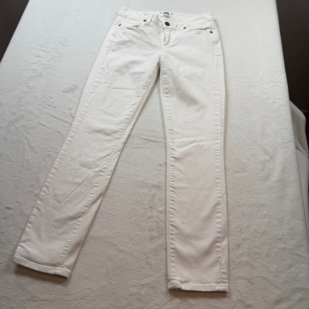 Paige Slim Straight Jeans Womens 26 White Good Low Rise Stretch Denim - Picture 13 of 15